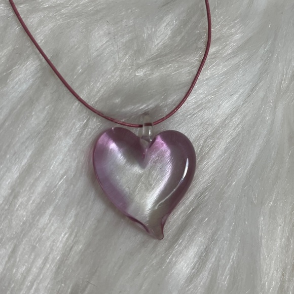 Vintage Pink Glassblown Murano Italy Heart Necklace - Picture 2 of 5